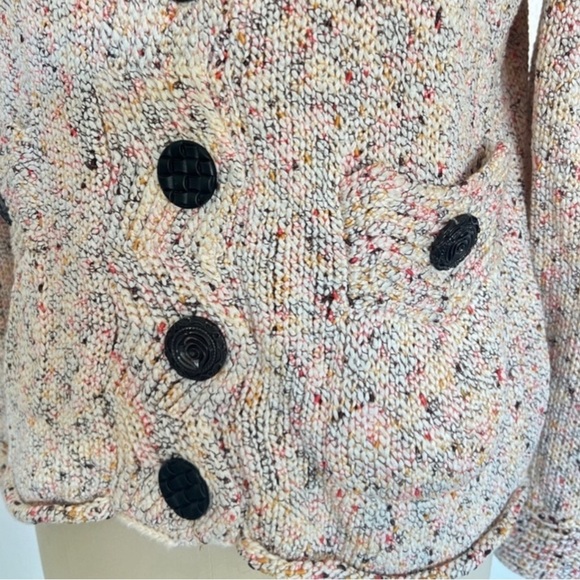 Pure Handknit Anthropologie Chunky Cotton Cardigan Beige multi Crop Sweater S M - Picture 6 of 9